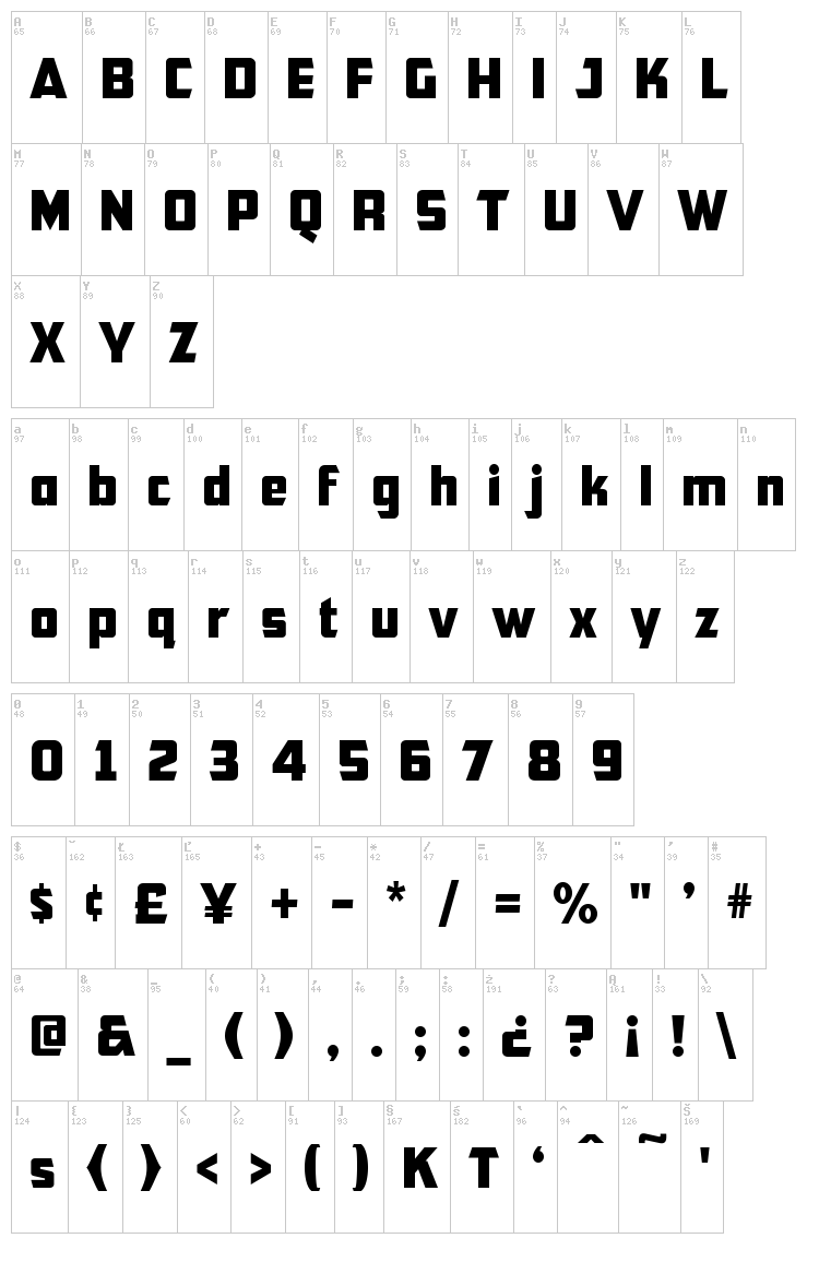 CFB1 American Patriot font map